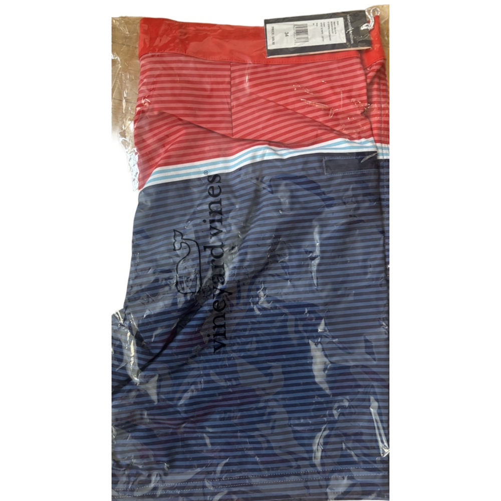 NWT, Men's Vineyard Vines NWT, Striped Board Shorts Size 34 Red Blue